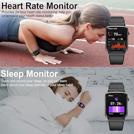 Smart Watch for Men Women, Fitness Tracker Heart Rate Monitor, 1.85" Touch HD Smartwatch for Android 