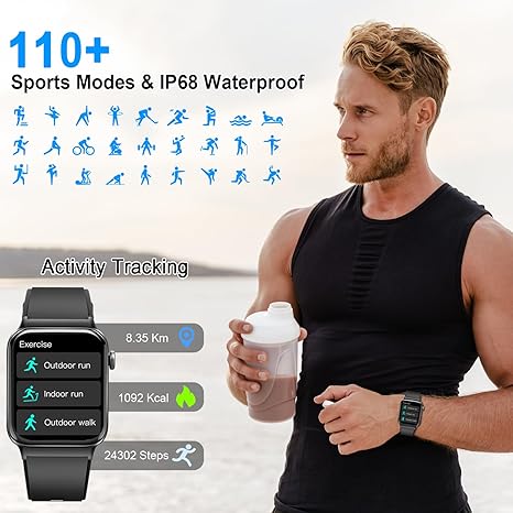 Smart Watch for Men Women, Fitness Tracker Heart Rate Monitor, 1.85" Touch HD Smartwatch for Android 
