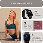Fitbit Versa 4 Fitness Smartwatch with Daily Readiness, GPS, 24/7 Heart Rate, 40+ Exercise Modes, Sleep Tracking and more, Black/Graphite, One Size (S &amp; L Bands Included) 