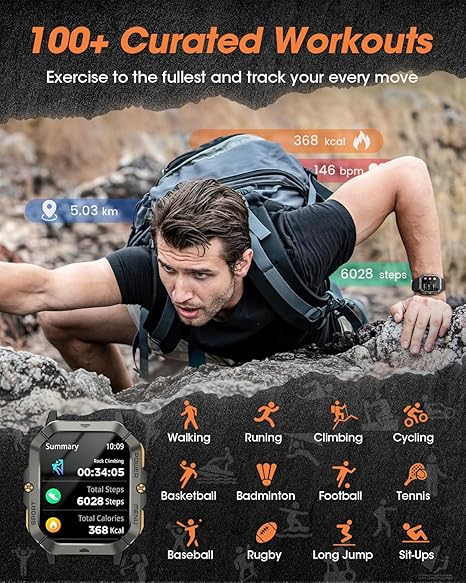 Military Smart Watches for Men Fitness Smart Watch for Android and iPhone, Waterproof