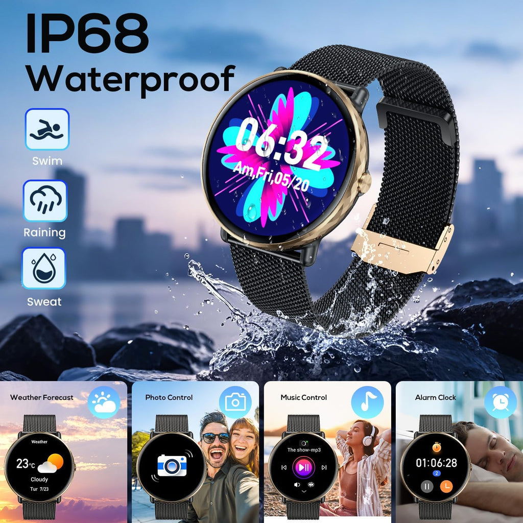 Smart Watches for Men Women Android iOS Phones Touchscreen Waterproof Blood Pressure Heart Rate Step Sport Pedometer 