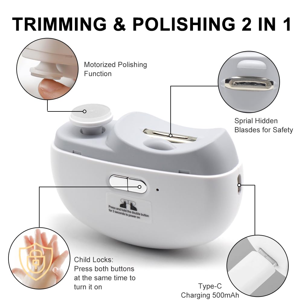 Electric Nail Clippers, Nail Clippers, Nail Polisher, LED for Trimming and Polishing Nails